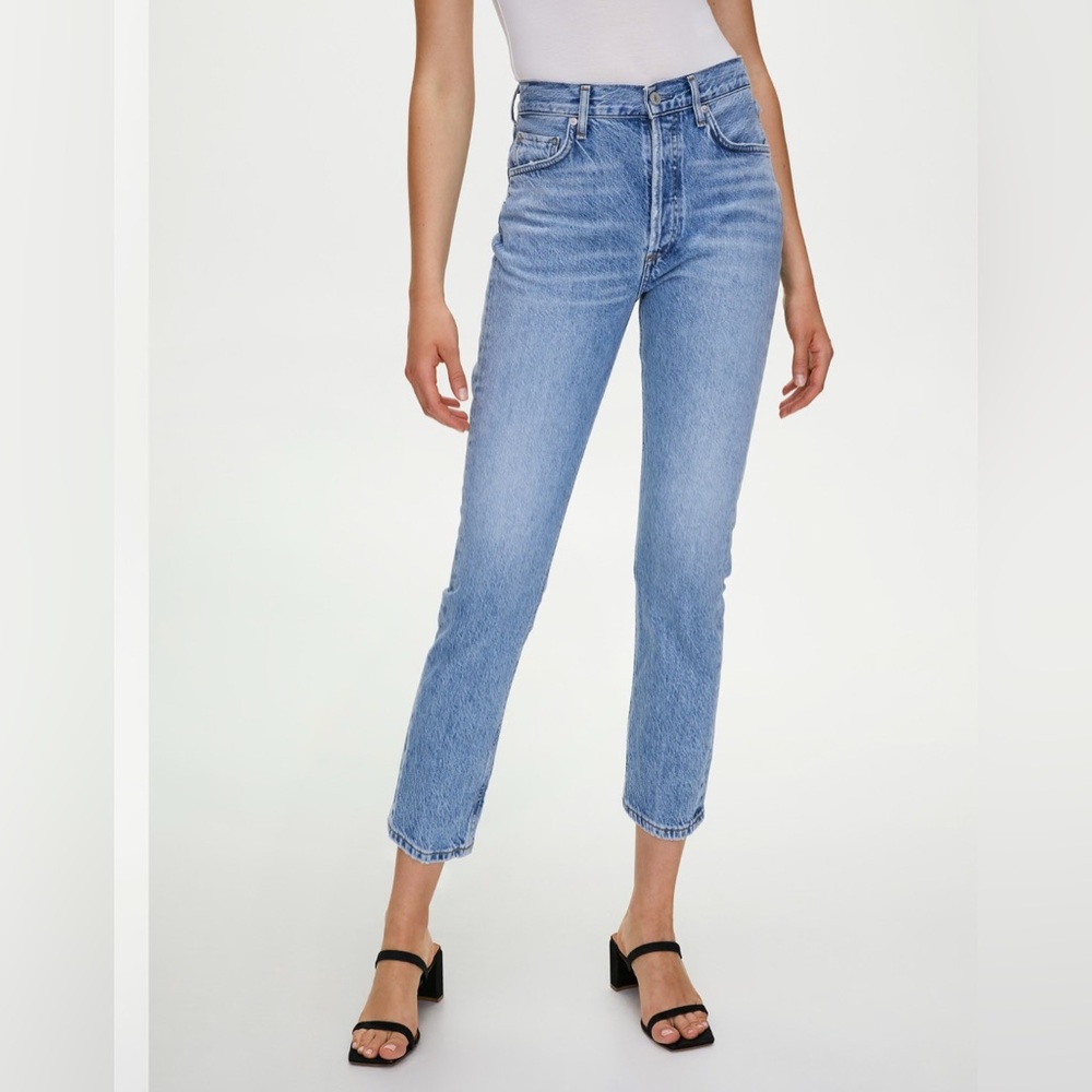 Agolde High Rise Straight Leg Cropped Blue Jeans
